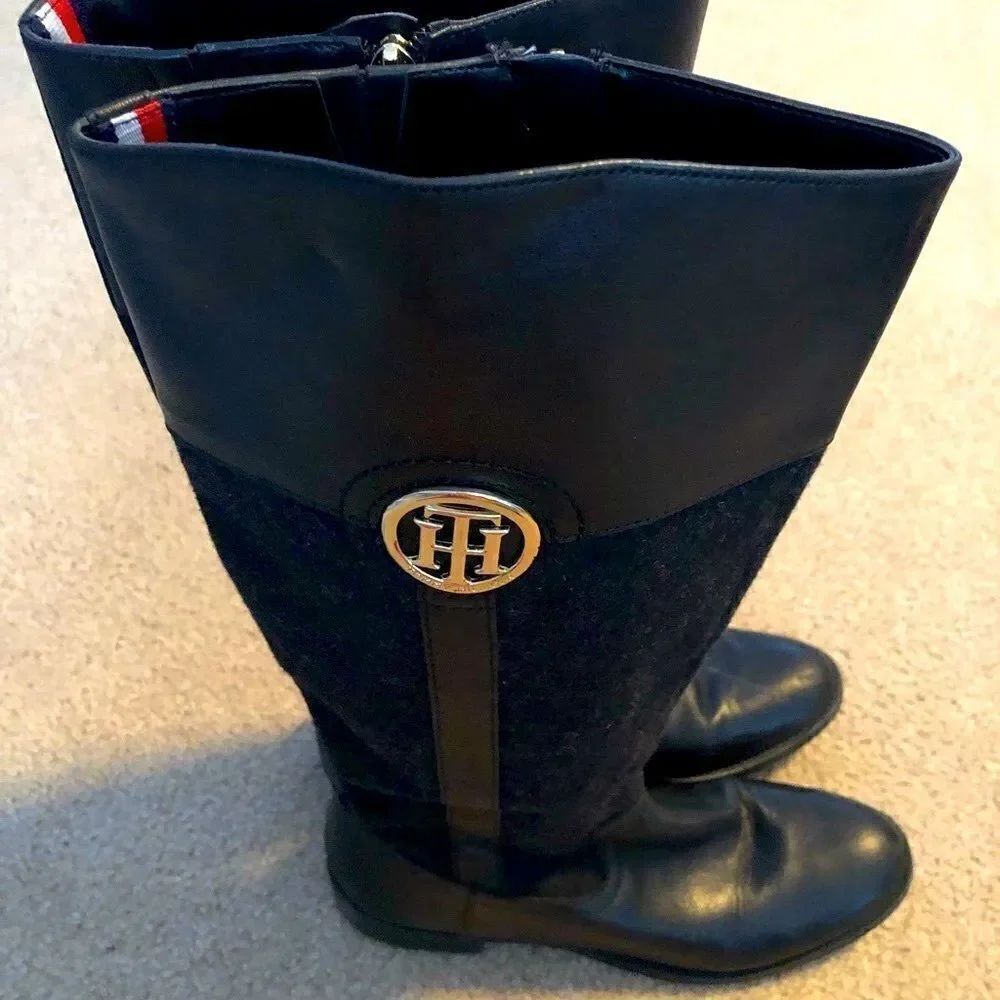 Tommy Hilfiger Black Mid Calf Zip Up Boots with Gold Hardware- Sizeβ8